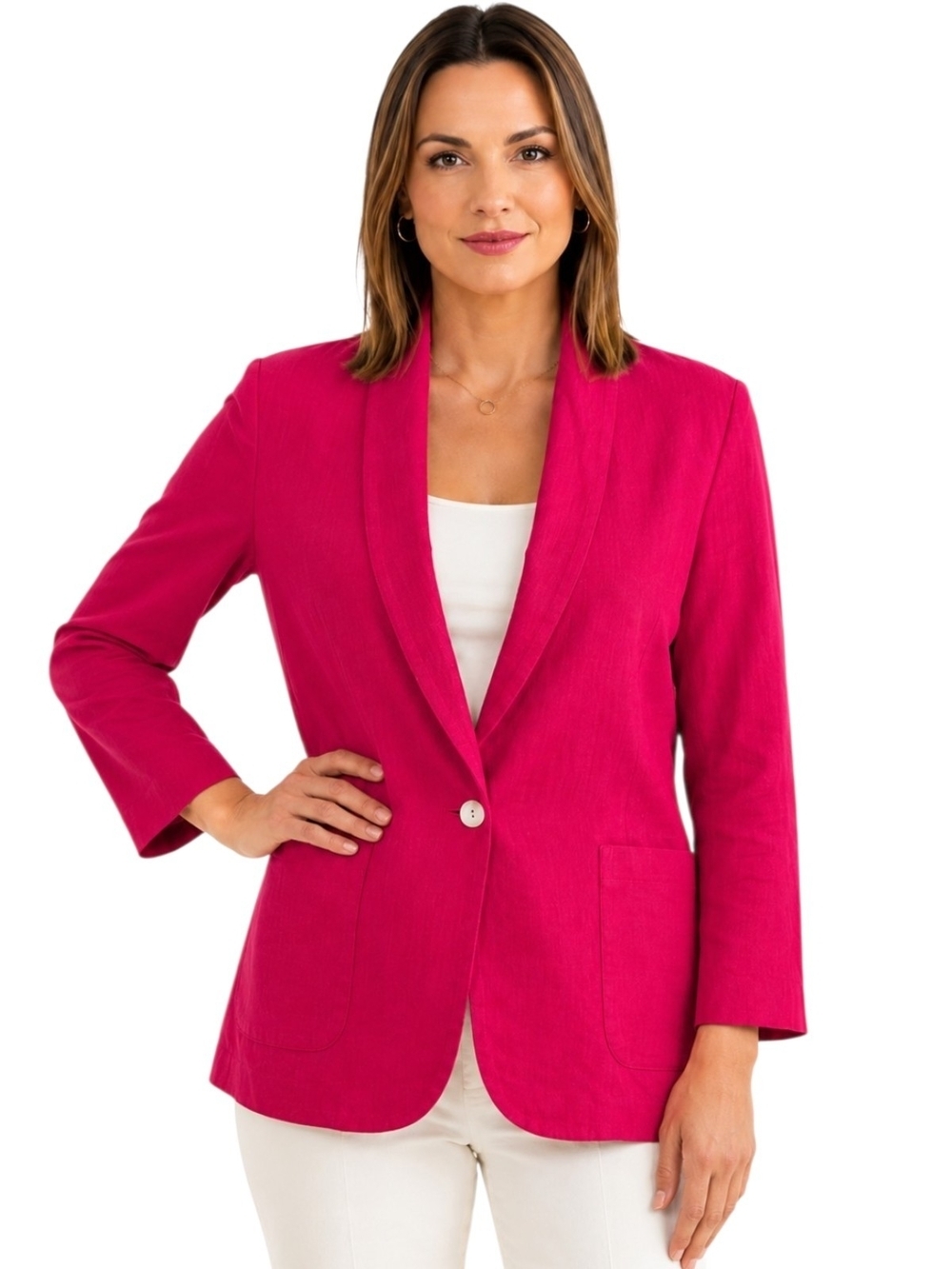 Requirements Women's Fuchsia Linen Blend One-Button Blazer Jacket Size 12.